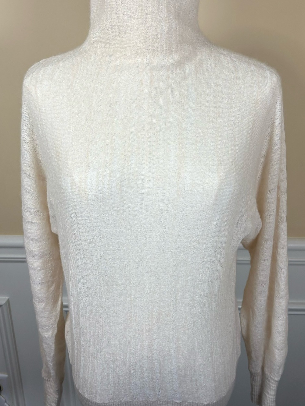 🤍 1-01 Babaton Cashmere Alpaca Gauzy Turtleneck Sweater S Warm Cream
